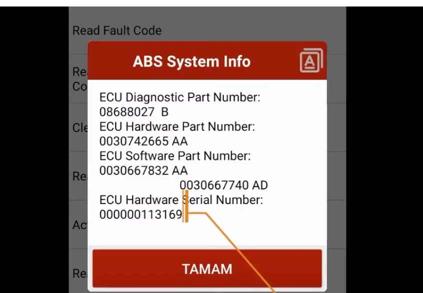ABS Serial Number on diag tool screen